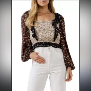Free the Roses Floral Blouse - Brown and Cream